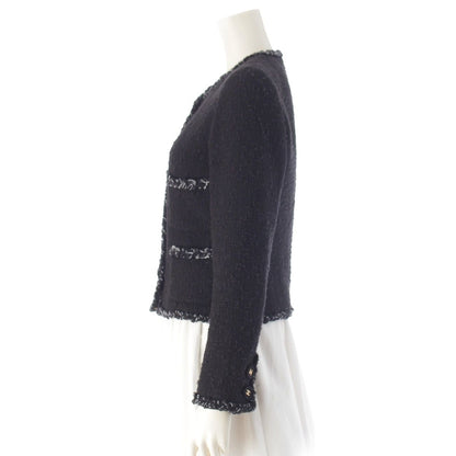 Chanel 07P Tweed Coco Buttons Collarless Jacket Black 34 — view 3