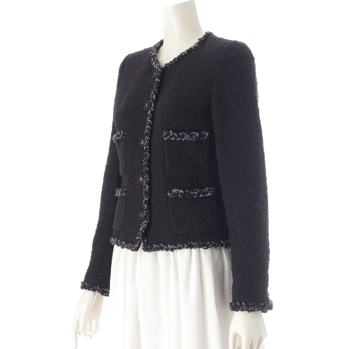Chanel 07P Tweed Coco Buttons Collarless Jacket Black 34 — view 2