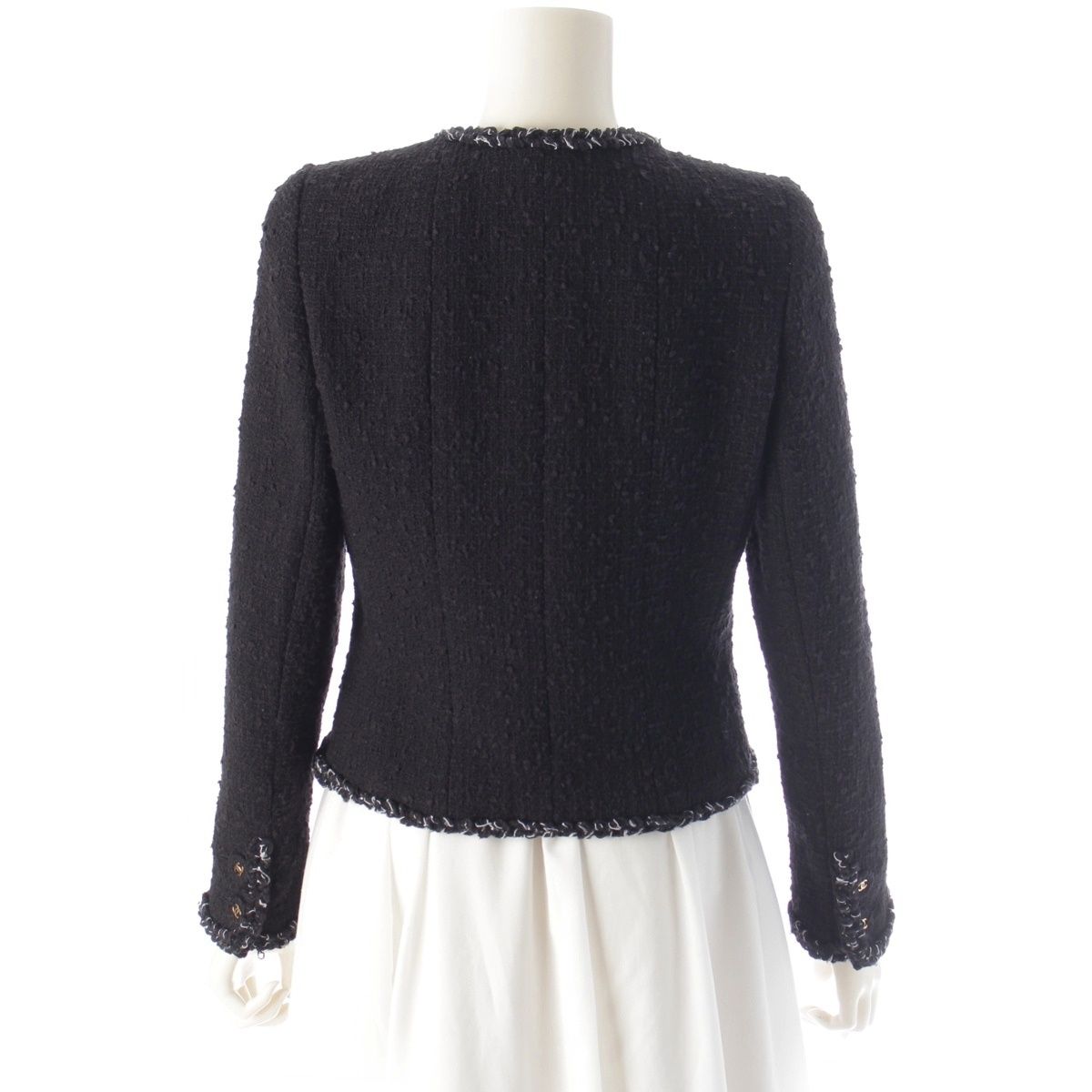 Chanel 07P Tweed Coco Buttons Collarless Jacket Black 34 — view 4