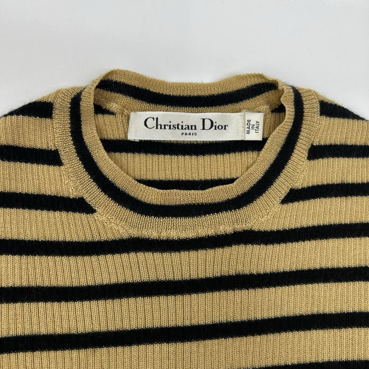 Dior Beige Black Cashmere Silk Bee Embroidery Border Short Sleeve Knit Sweater — view 5