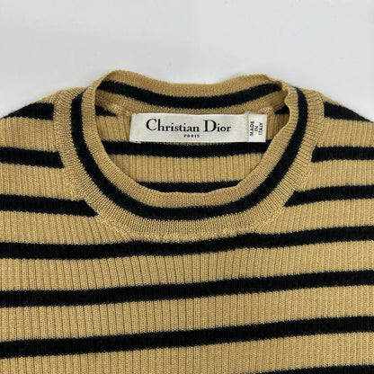 Dior Beige Black Cashmere Silk Bee Embroidery Border Short Sleeve Knit Sweater — view 5