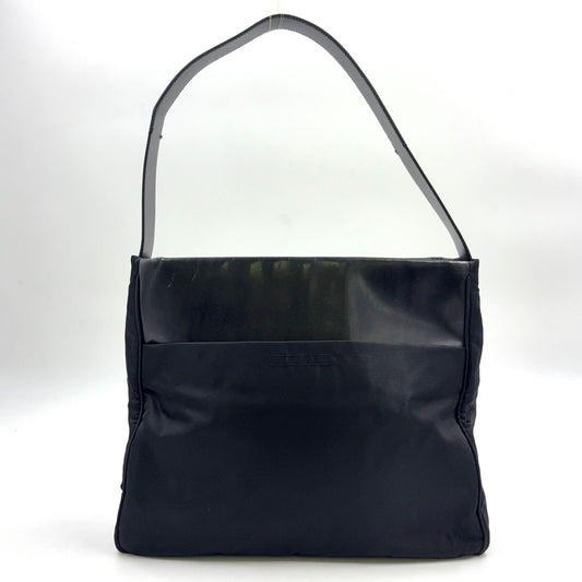 Prada Tessuto Paneled Leather Nylon Black Bag Silver
