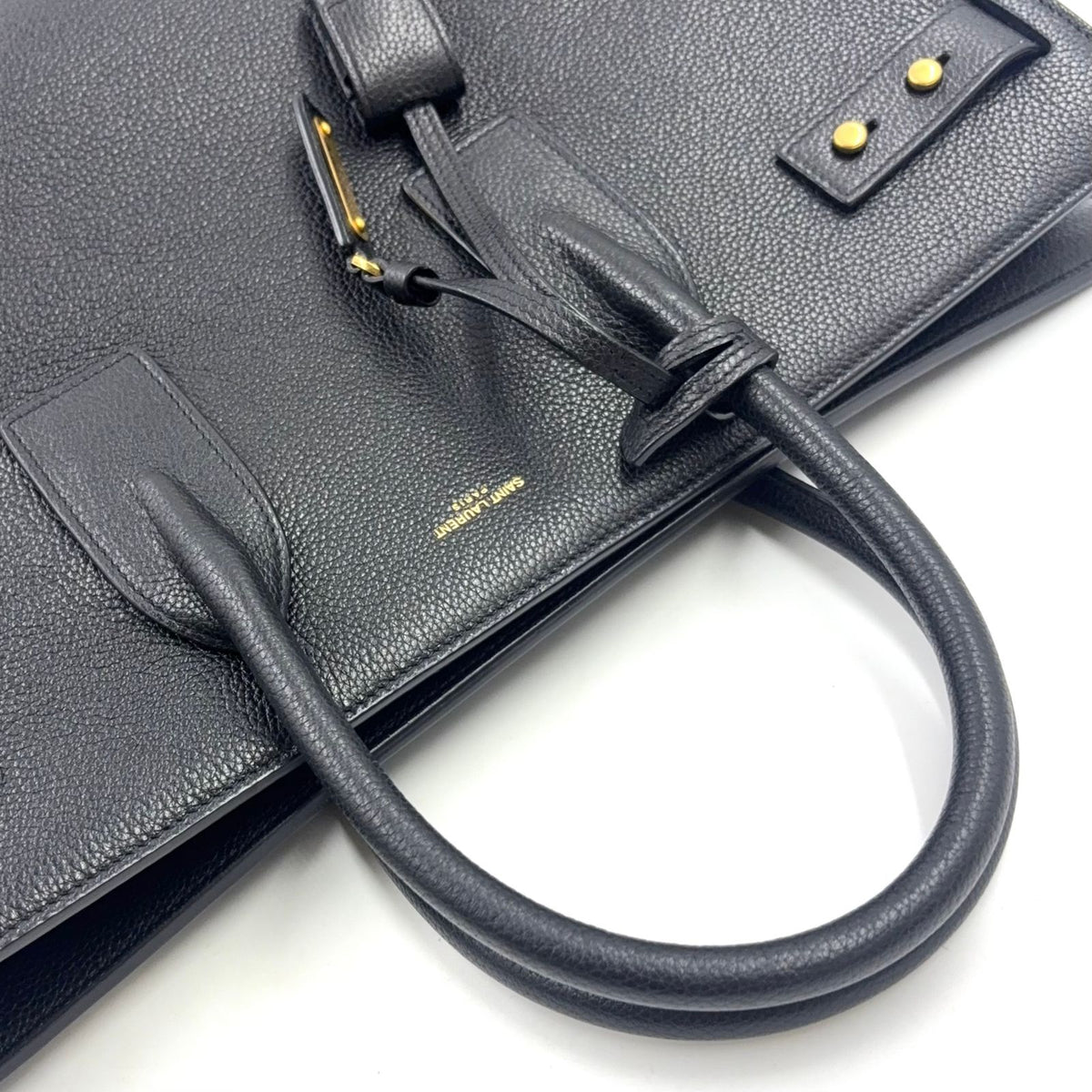 Saint Laurent Paris Sac de Jour Business Gray Leather Black Tote Bag Gold — view 8