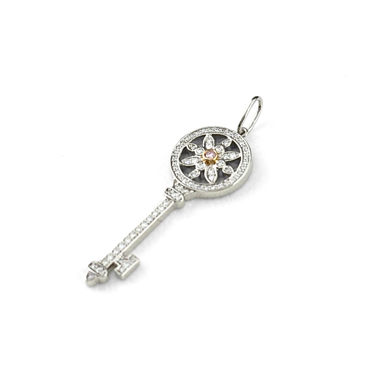 Tiffany & Co Daisy Key Platinum Yellow Gold Pendant 750 Diamond — view 3
