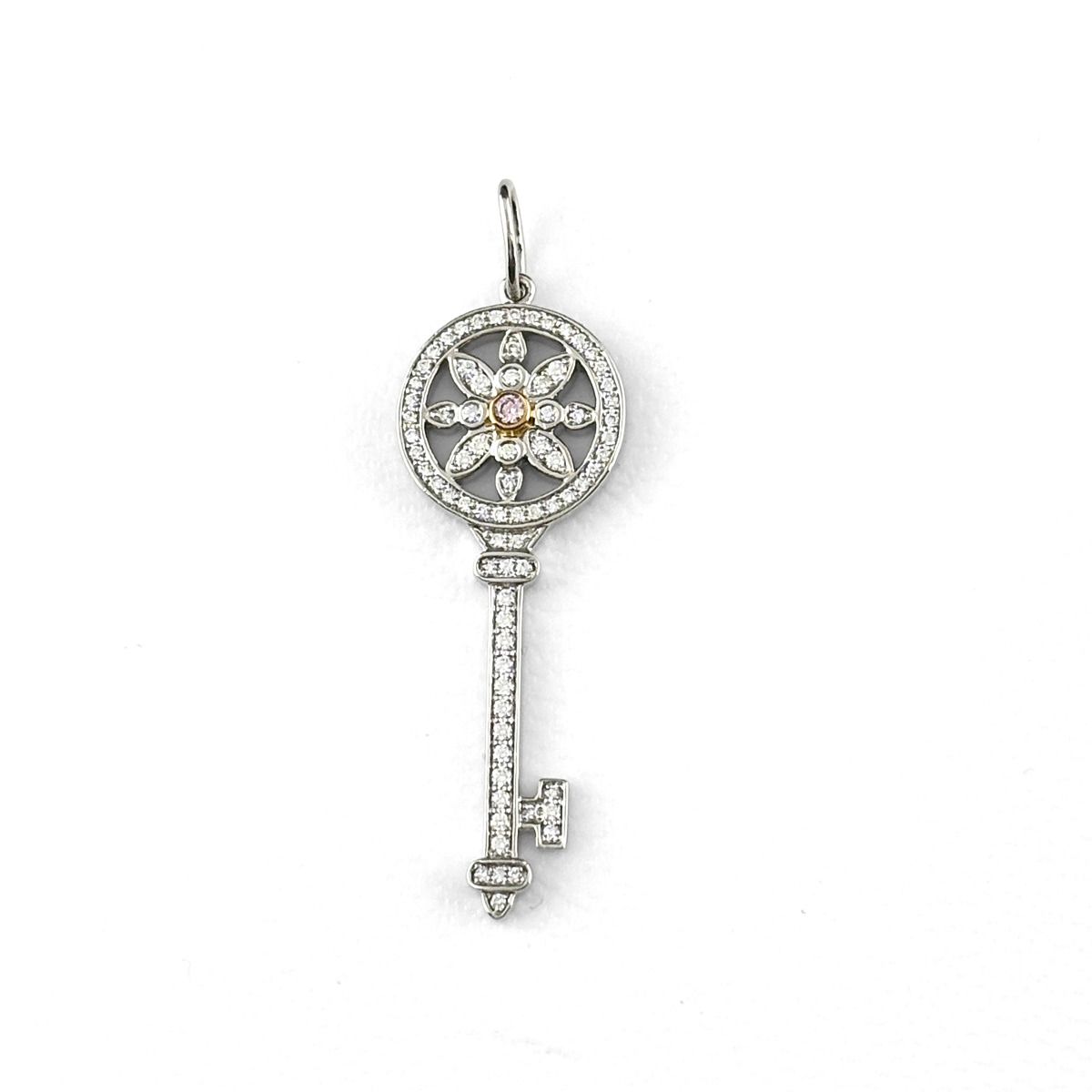 Tiffany & Co Daisy Key Platinum Yellow Gold Pendant 750 Diamond