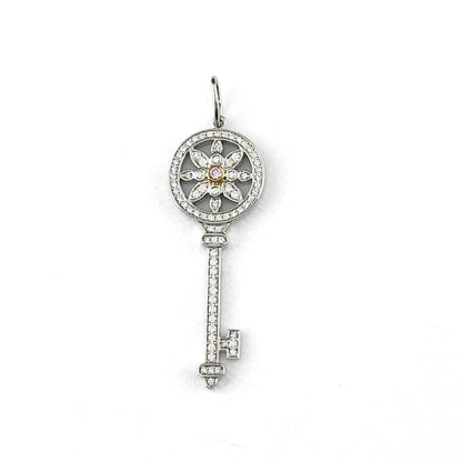 Tiffany & Co Daisy Key Platinum Yellow Gold Pendant 750 Diamond