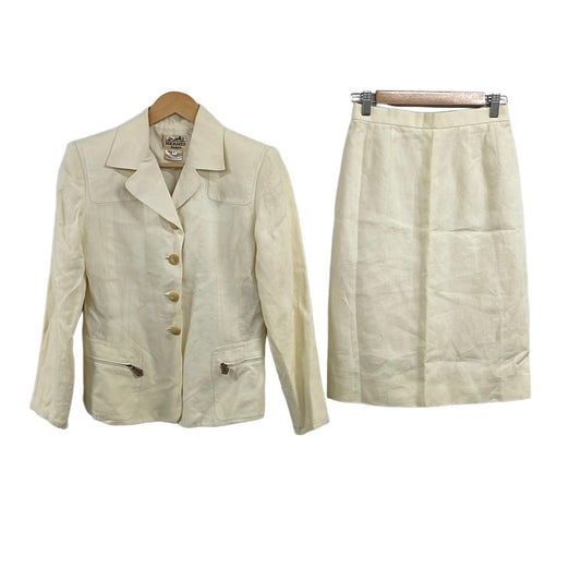 Hermes Skirt Suit Ivory Linen