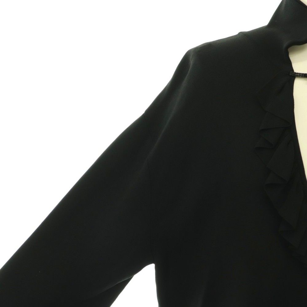 Gucci Gathered Ruffle V-neck Blouse Pullover Long Sleeve Black Sweater L — view 5