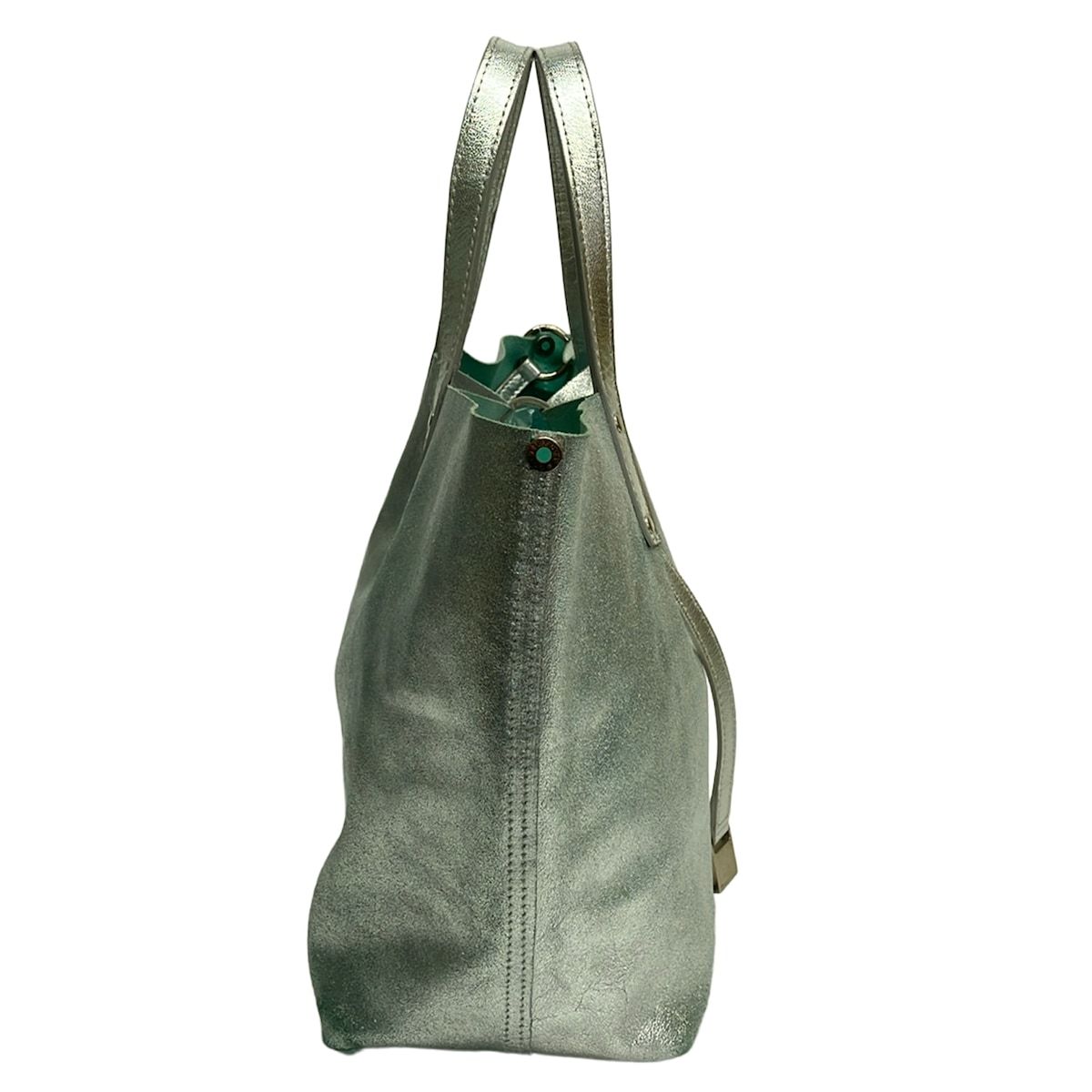 Tiffany & Co Tote Bag Silver Blue Reversible Leather — view 4
