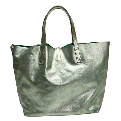 Tiffany & Co Tote Bag Silver Blue Reversible Leather — view 3