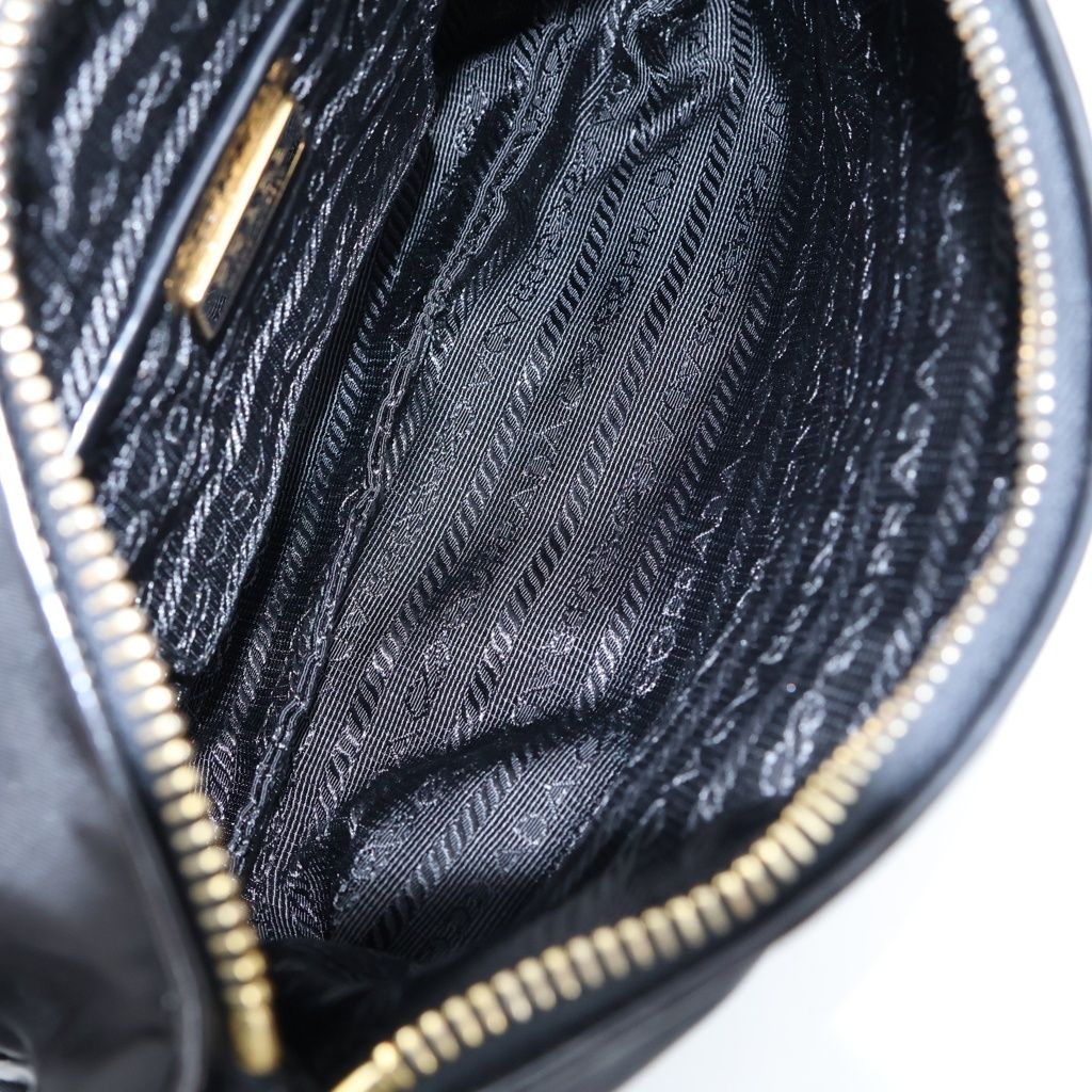 Prada Pouch Handbag Triangle Logo Black Nylon Gold — view 8