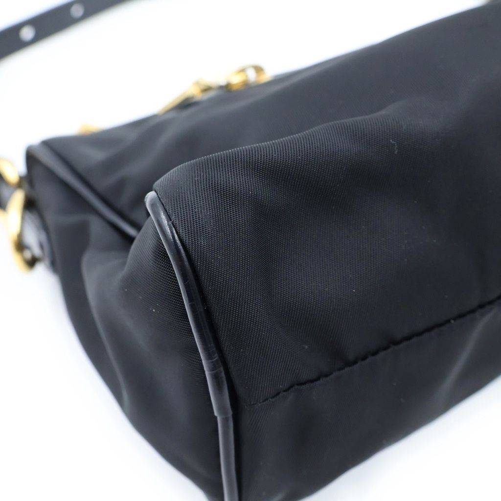 Prada Pouch Handbag Triangle Logo Black Nylon Gold — view 5