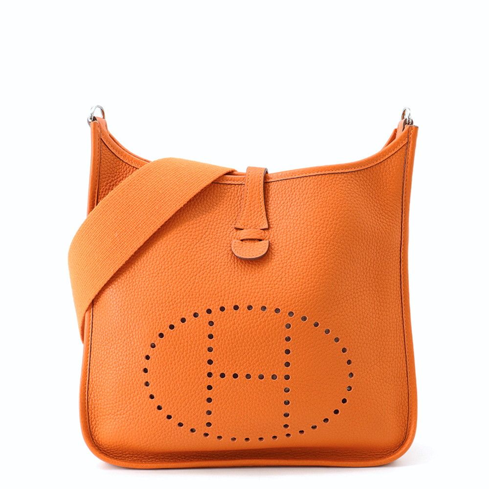 Hermes Shoulder Bag Evelyne 1 PM Orange Silver Taurillon Clemence