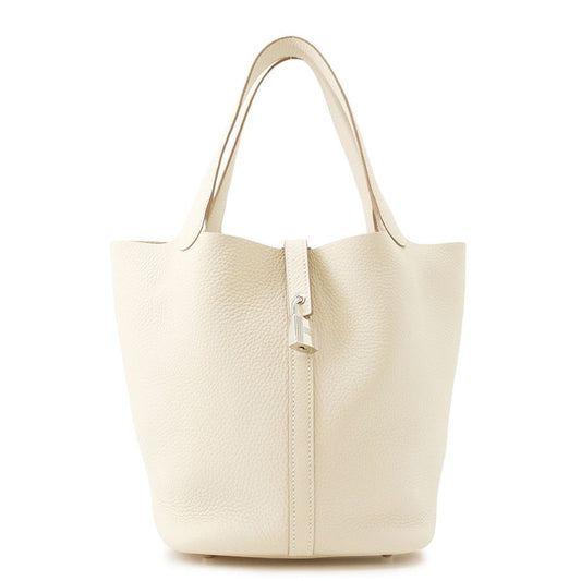 Hermes Handbag Picotin Lock MM Craie Silver Taurillon Clemence Tote
