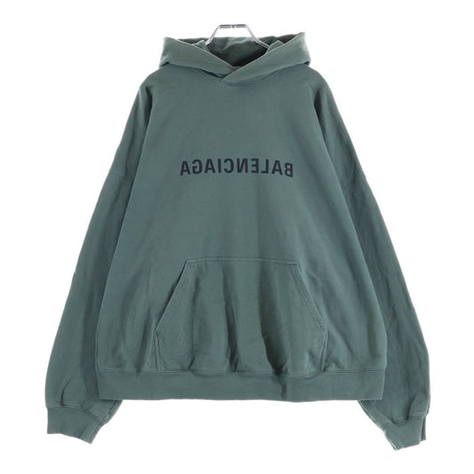 Balenciaga Mirror Logo Print Pullover Hoodie Khaki