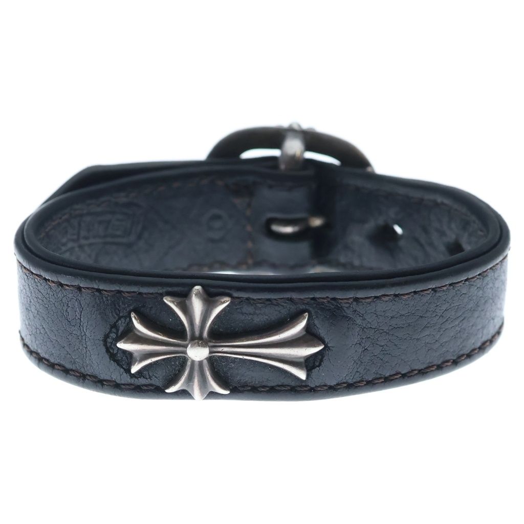 Chrome Hearts Gunslinger Tiny CH Cross Decoration Leather Bracelet Black Silver