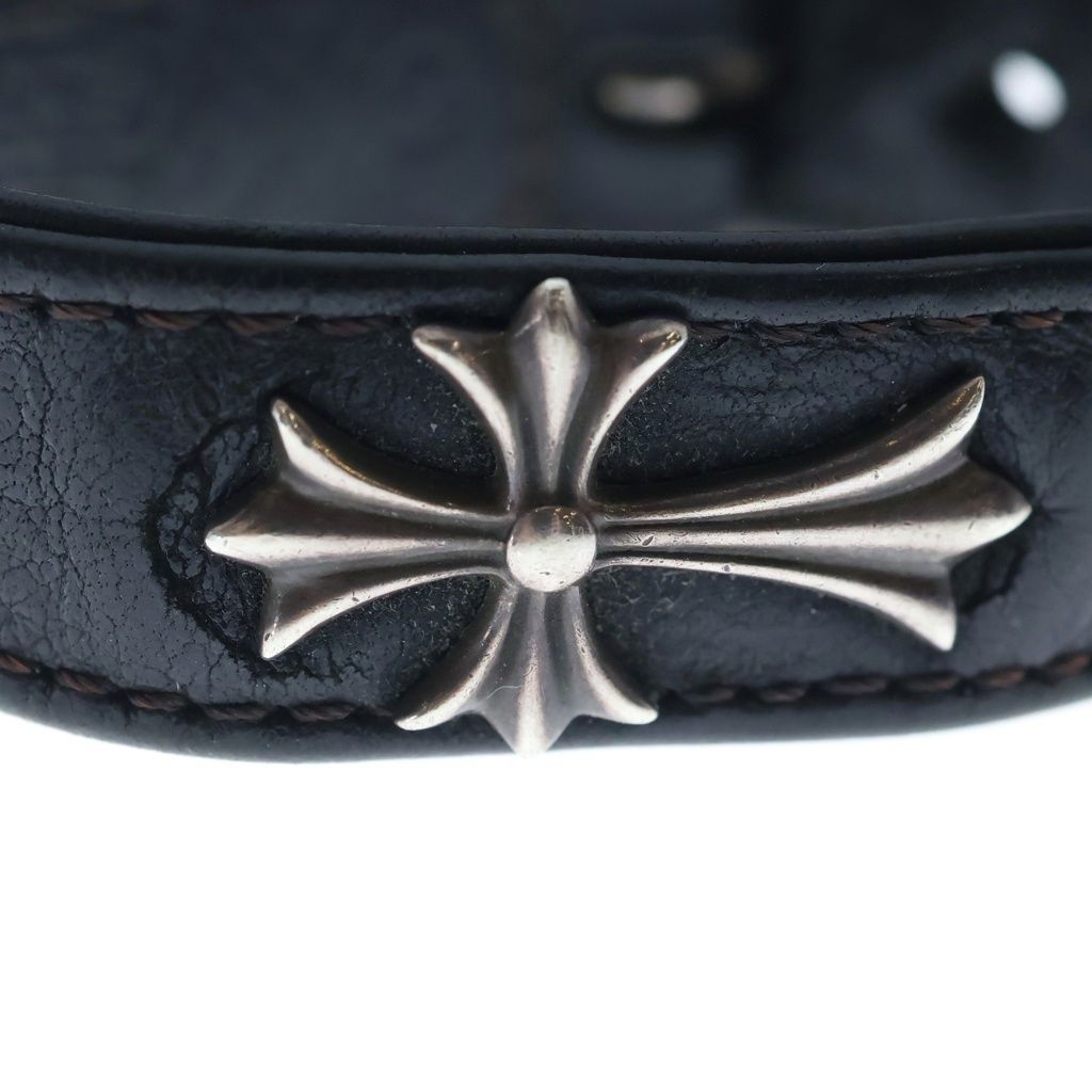 Chrome Hearts Gunslinger Tiny CH Cross Decoration Leather Bracelet Black Silver — view 6