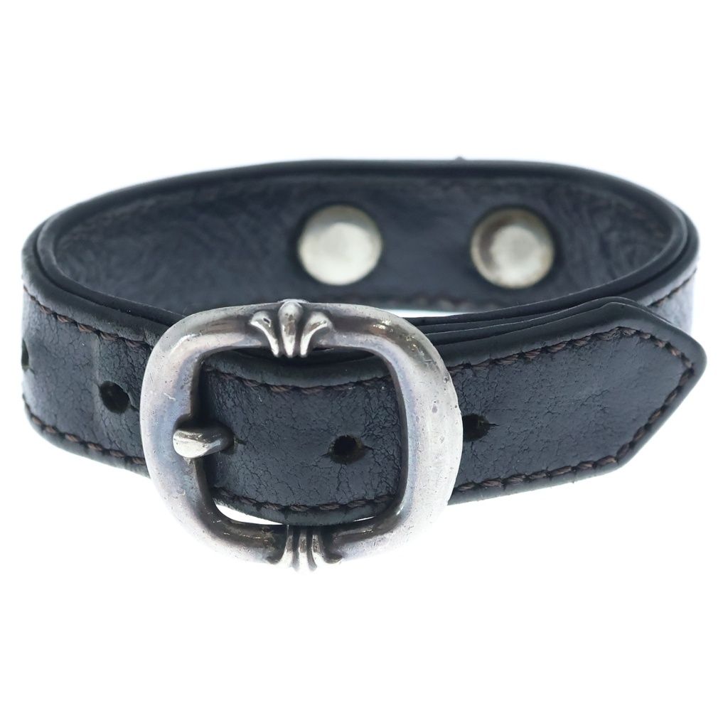 Chrome Hearts Gunslinger Tiny CH Cross Decoration Leather Bracelet Black Silver — view 2