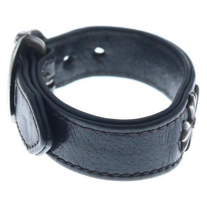 Chrome Hearts Gunslinger Tiny CH Cross Decoration Leather Bracelet Black Silver — view 3