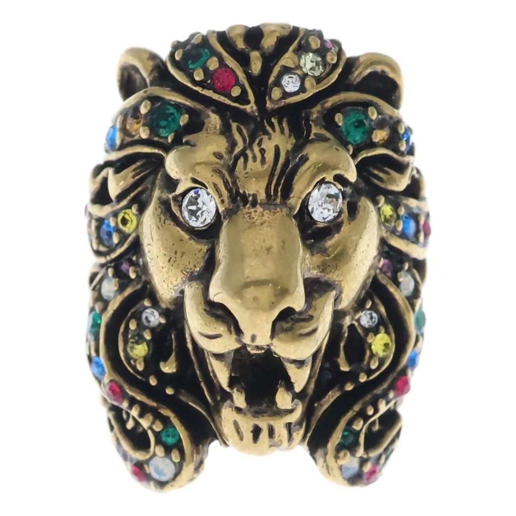 Gucci Lion Head Multi Stone Ring Gold