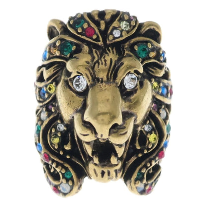Gucci Lion Head Multi Stone Ring Gold