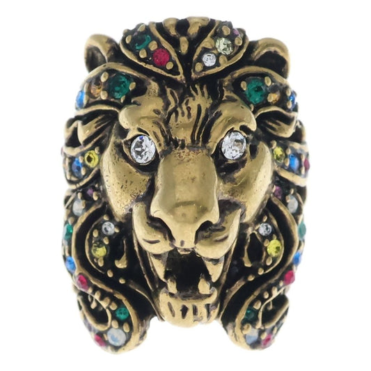 Gucci Lion Head Multi Stone Ring Gold