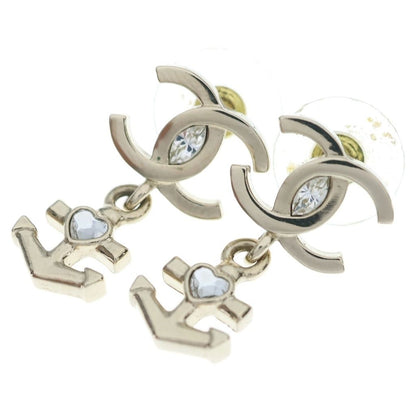 Chanel CC Logo Anchor Heart Earrings Silver