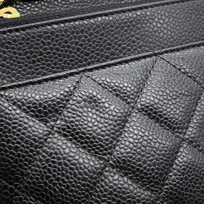 Chanel Chain Wallet Classic Quilted CC Logo Caviar Leather Black Shoulder Bag — view 8