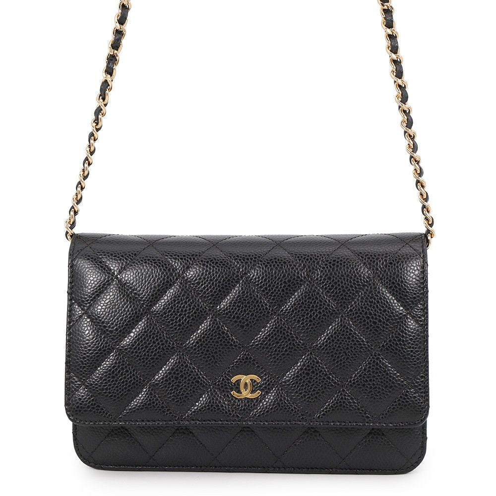 Chanel Chain Wallet Classic Quilted CC Logo Caviar Leather Black Shoulder Bag