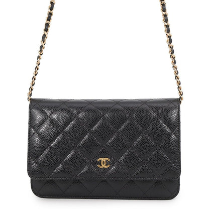 Chanel Chain Wallet Classic Quilted CC Logo Caviar Leather Black Shoulder Bag