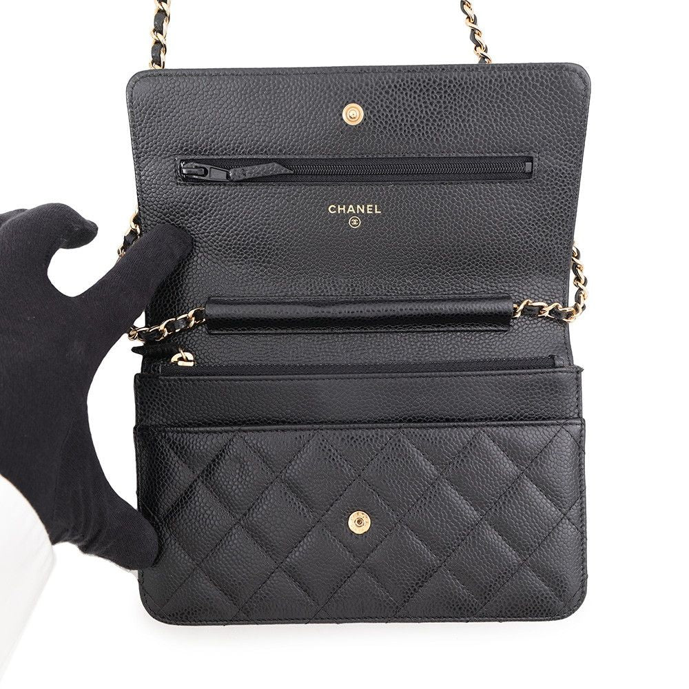 Chanel Chain Wallet Classic Quilted CC Logo Caviar Leather Black Shoulder Bag — view 5