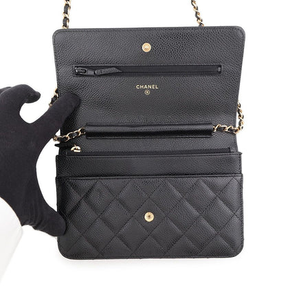Chanel Chain Wallet Classic Quilted CC Logo Caviar Leather Black Shoulder Bag — view 5