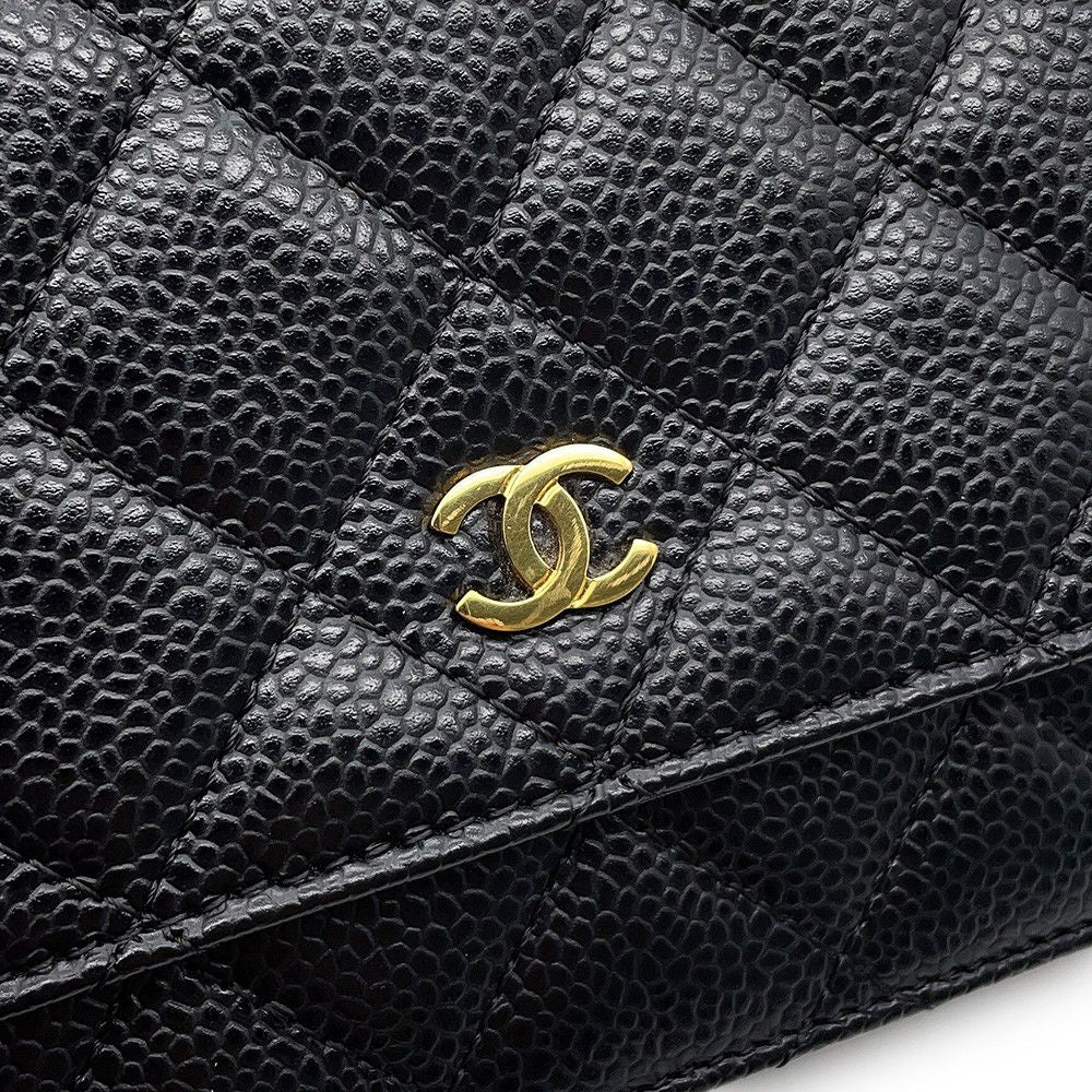 Chanel Chain Wallet Classic Quilted CC Logo Caviar Leather Black Shoulder Bag — view 7