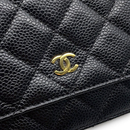 Chanel Chain Wallet Classic Quilted CC Logo Caviar Leather Black Shoulder Bag — view 7