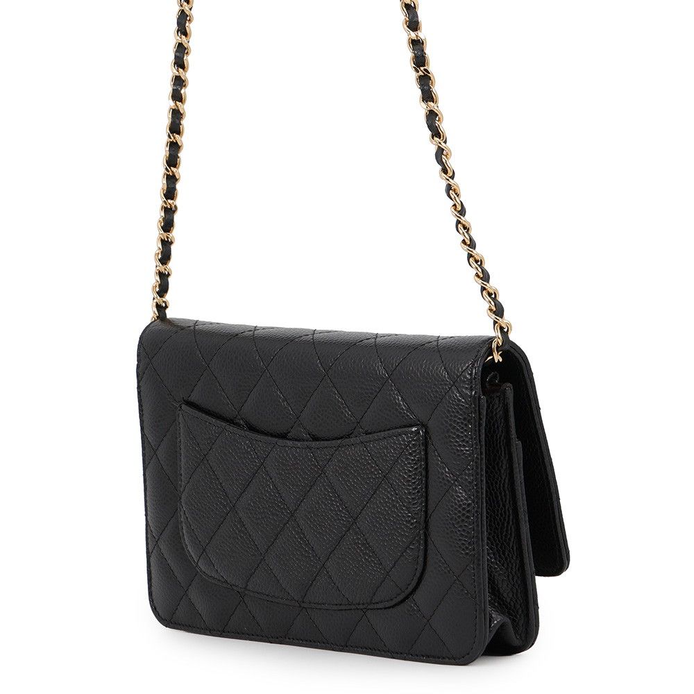 Chanel Chain Wallet Classic Quilted CC Logo Caviar Leather Black Shoulder Bag — view 2