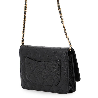 Chanel Chain Wallet Classic Quilted CC Logo Caviar Leather Black Shoulder Bag — view 2