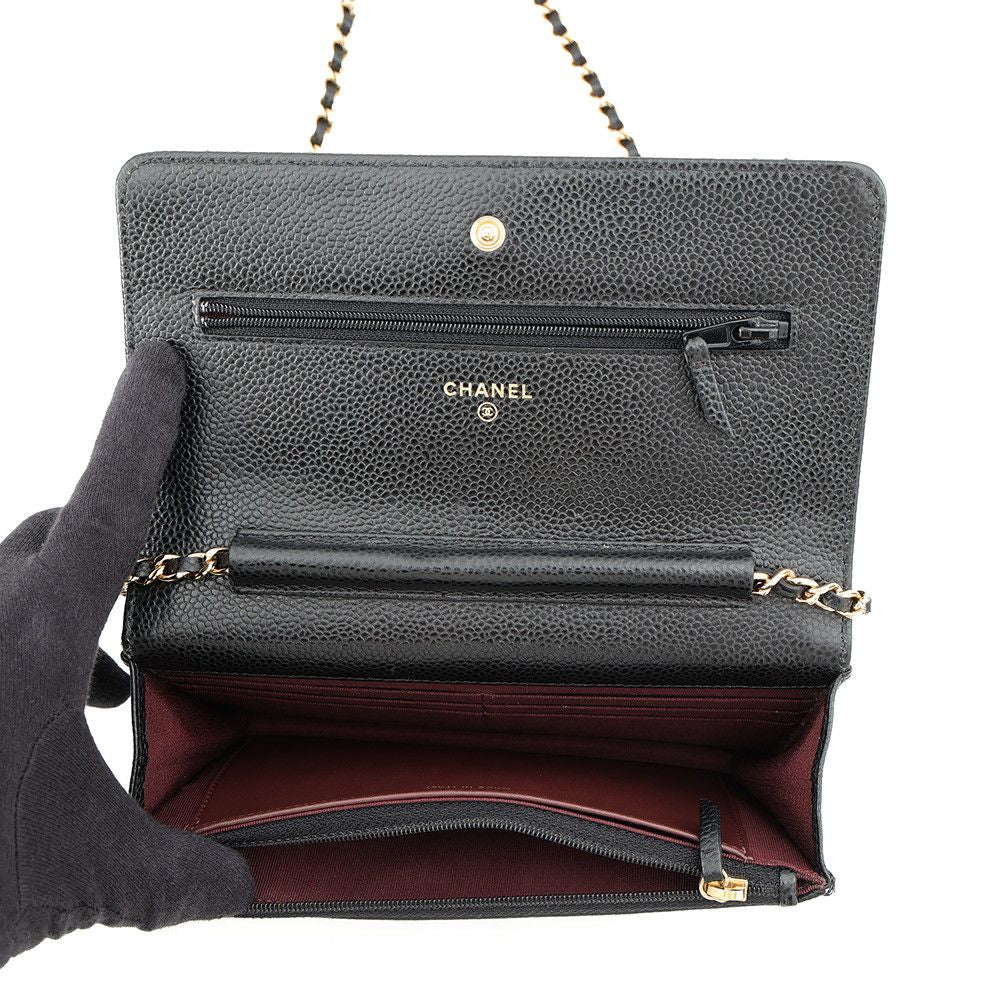 Chanel Chain Wallet Classic Quilted CC Logo Caviar Leather Black Shoulder Bag — view 6