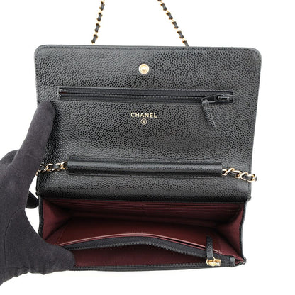Chanel Chain Wallet Classic Quilted CC Logo Caviar Leather Black Shoulder Bag — view 6