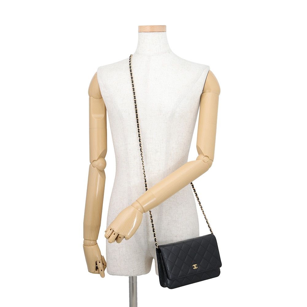 Chanel Chain Wallet Classic Quilted CC Logo Caviar Leather Black Shoulder Bag — view 4