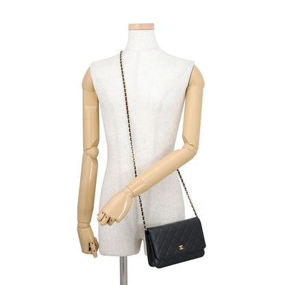 Chanel Chain Wallet Classic Quilted CC Logo Caviar Leather Black Shoulder Bag — view 4