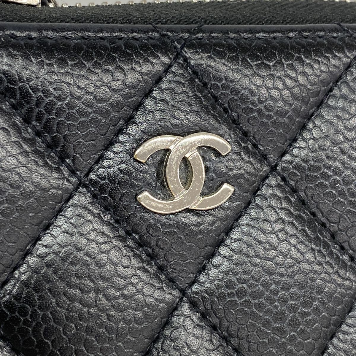 Chanel Coin Purse Quilted Caviar Leather Black Silver — view 8