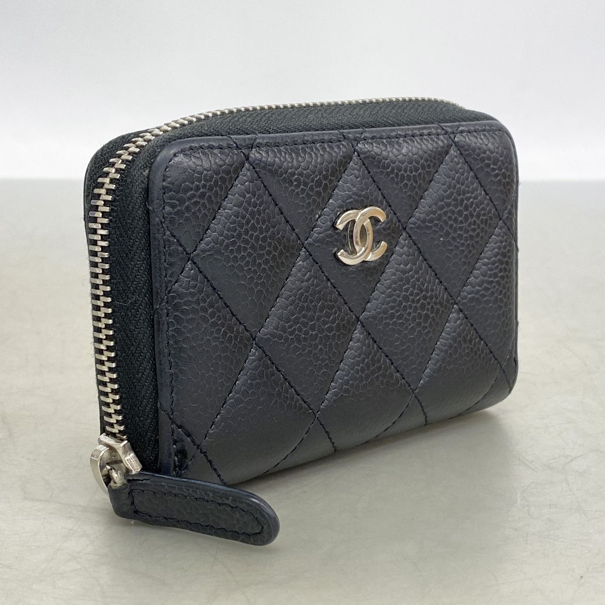 Chanel Coin Purse Quilted Caviar Leather Black Silver — view 2
