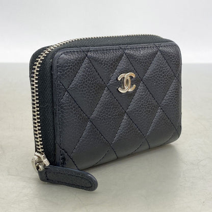 Chanel Coin Purse Quilted Caviar Leather Black Silver — view 2