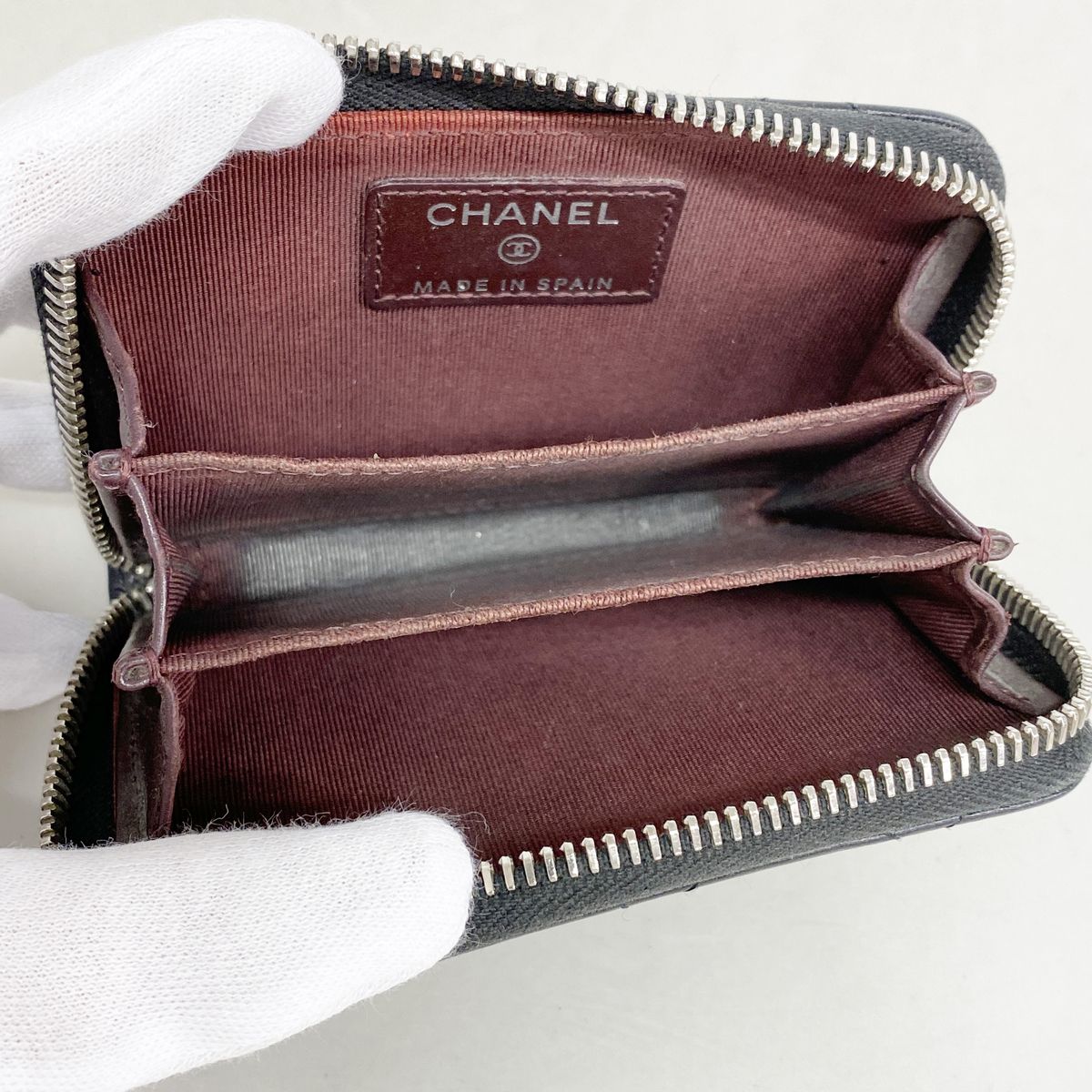 Chanel Coin Purse Quilted Caviar Leather Black Silver — view 3