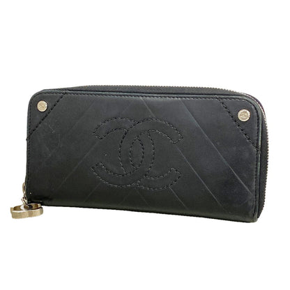 Chanel Wallet V-stitch Lambskin Black Silver