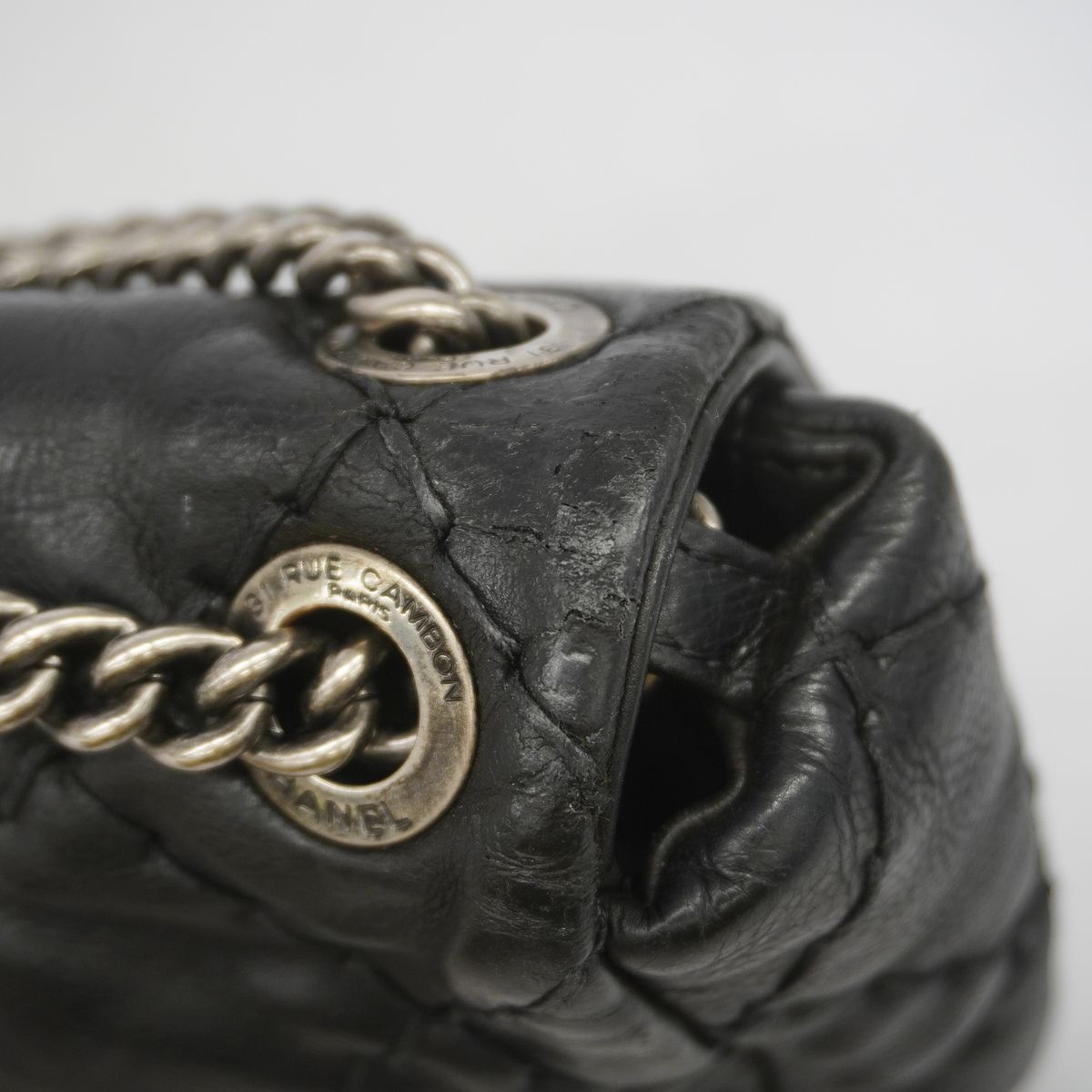 Chanel Shoulder Bag Wild Stitch Leather Black Silver — view 8