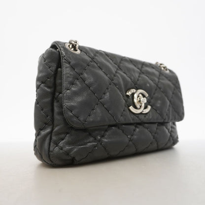 Chanel Shoulder Bag Wild Stitch Leather Black Silver — view 2