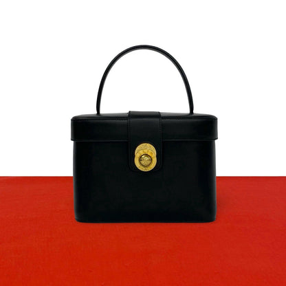 Celine Vintage Star Ball Logo Leather Handbag Vanity Bag Black