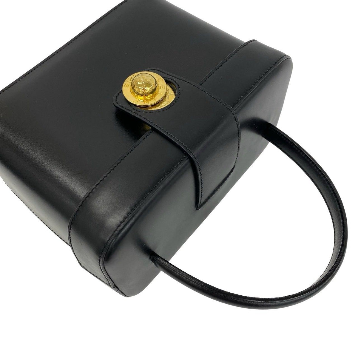 Celine Vintage Star Ball Logo Leather Handbag Vanity Bag Black — view 4