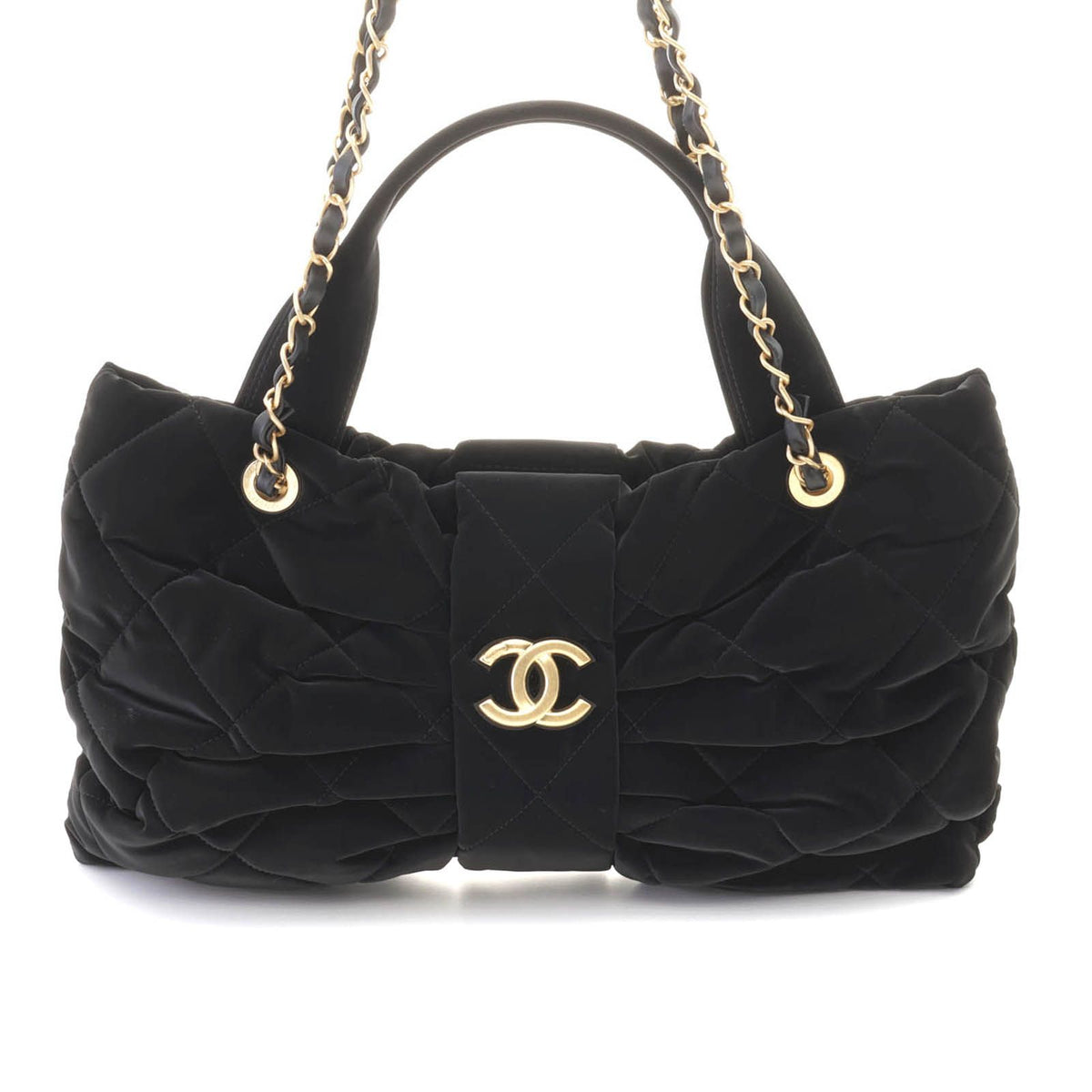 Chanel CC Logo Ribbon Bow 2-Way Black Velvet Tote Bag